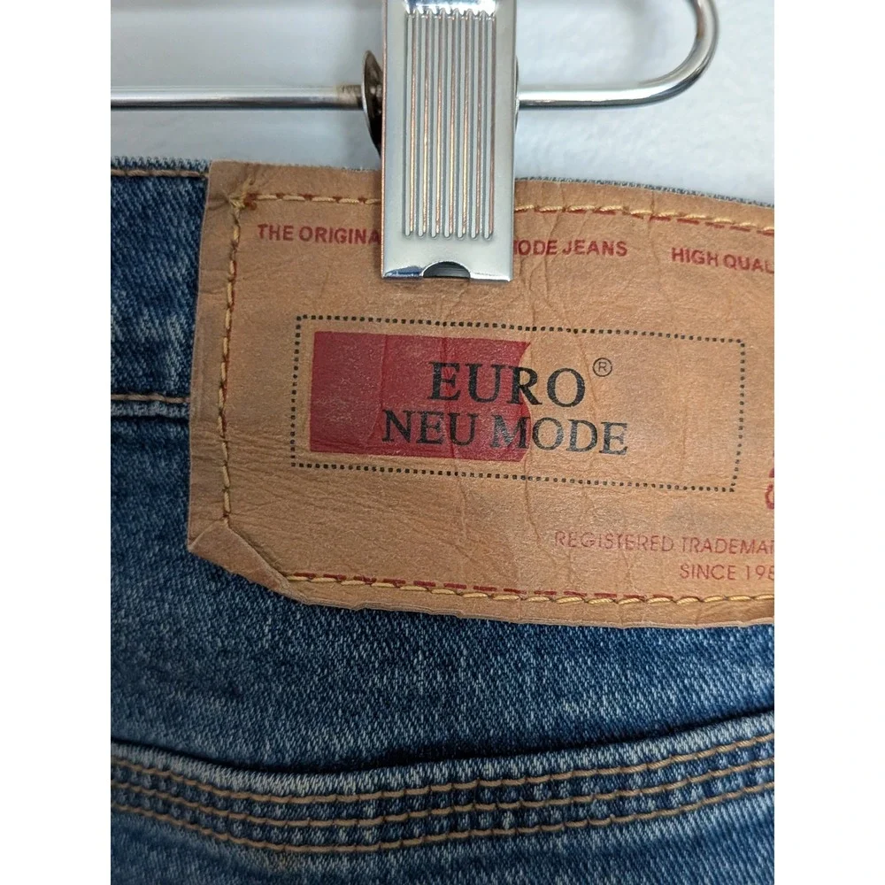 Euro Neu Mode Collection Mens Blue Denim Jeans Straight Leg Medium Wash Size 38